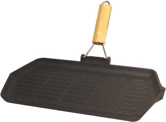 Baumalu Rechthoekige Gietijzeren Grillpan - 33.5 x 19.5 cm - Inklapbaar Handvat