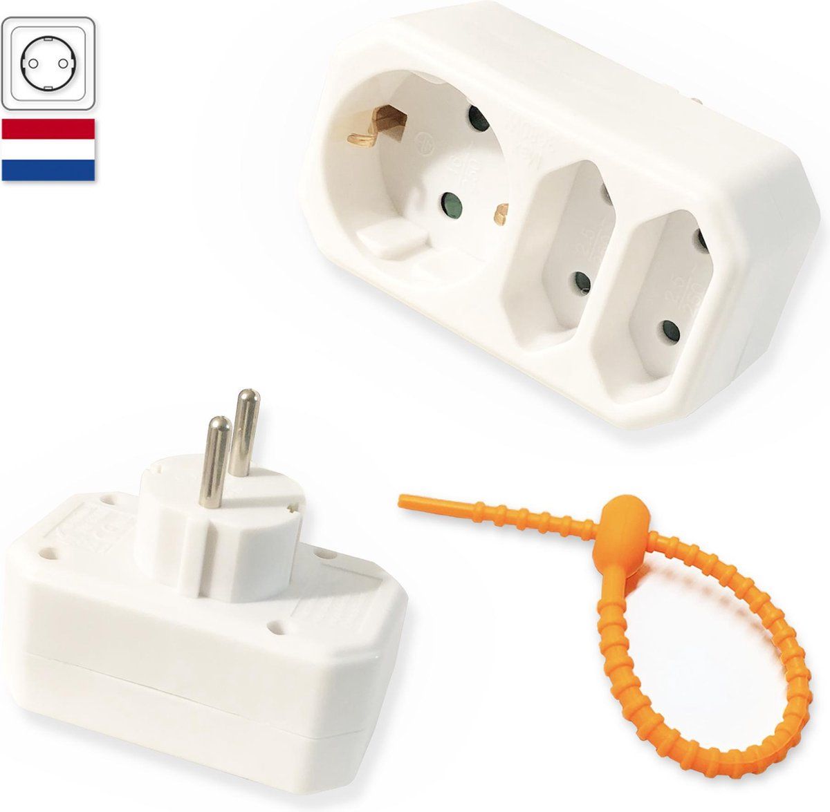 Colorful Sun® Stopcontact splitter - 3 voudig wit - verticaal - Met randaarde - Gratis kabel-organizer