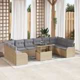 vidaXL Tuinbank Set 11-delig Beige Poly Rattan