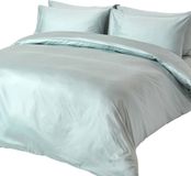 Homescapes Biologisch Dekbedovertrek 200x200 cm – Tweepersoons – Eendenei Blauw – 100% Egyptisch Katoen Satijn – Draaddichtheid 400