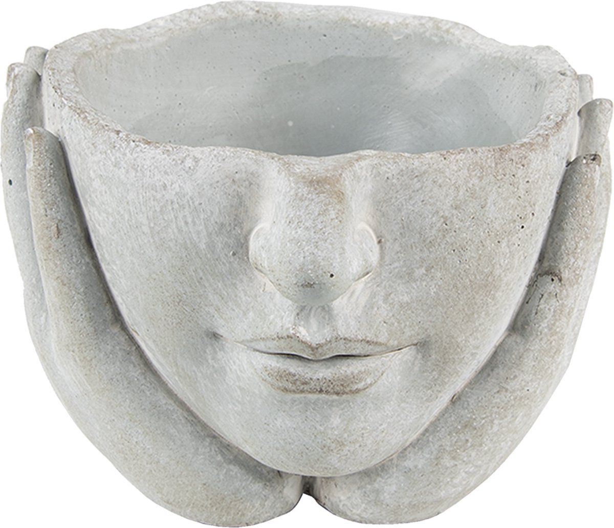 Clayre & Eef Bloempot Hoofd Ø 11x11 cm Grijs | Plantenpot Decoratie Pot