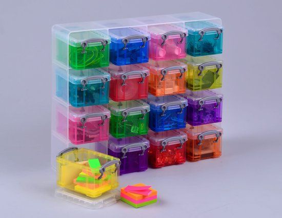 Really Useful Box 0.14L Assorted Color Storage Boxes with Lid - 16 Pack