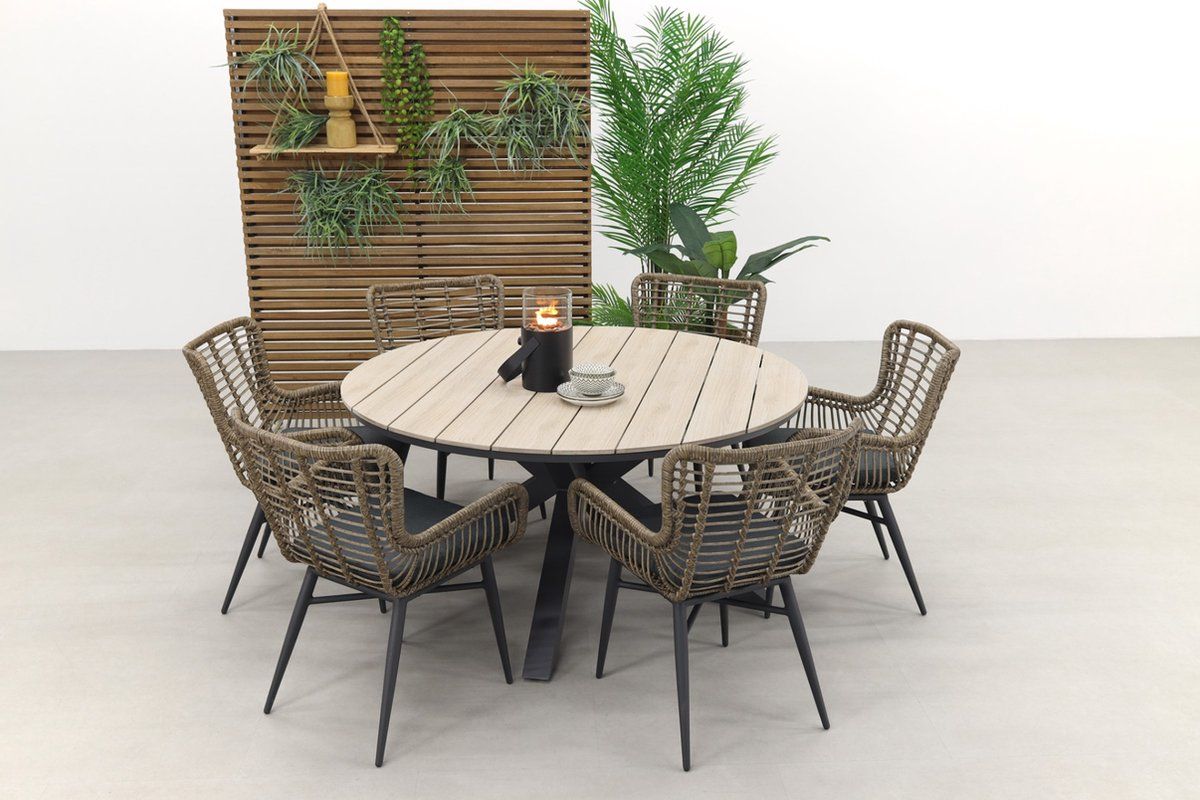 Garden Impressions Jasmine natural / Edison 148 cm. - ronde tuinset - antraciet