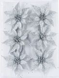 Cosy&Trendy Billiet - Vanlaere 6x Decoratie Rozen Zilver Glitter op Ijzerdraad 8 cm