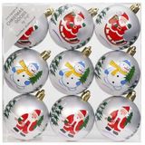Inge-glas 9x Witte kerstballen 6 cm kunststof met print - Onbreekbare plastic kerstballen - Kerstboomversiering wit