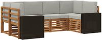 vidaXL - Hoek loungeset - 6 zitplekken - Naturel en lichtgrijs - Polyester