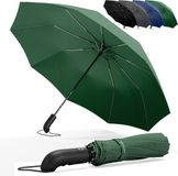 Wilford & Sons Stormparaplu Opvouwbaar Zak Paraplu Stormproof + Knop Automatisch & Beschermhoes | Heren Dames - Compact Stevig, Teflon Wind & Waterdicht Handvat Polsstrap| Reisparaplu Zakparaplu Golf, Groen - Standaard