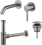 FortiFura Calvi Slim wastafelkraanset - inbouw - met klikwaste - PVD - geborsteld rvs