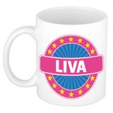 Bellatio Decorations - Liva voornaam - koffiemok - beker - wit/roze - 300 ml