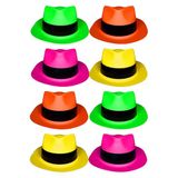 UV Floor - Set van 12 fluorescerende hoeden S-M - speciaal zwart en ultraviolet licht - 4 heldere kleuren - fluorescerende accessoires - dunne kunststof