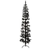 VidaXL Kunstkerstboom half met standaard smal 210 cm zwart
