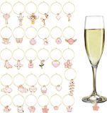 Anneaux de verre à vin - Lot de 30 - Marqueurs de verre à pied pour verre à vin - Décoration de fête - Étiquettes de verre à vin pour cocktails et champagne - Rose