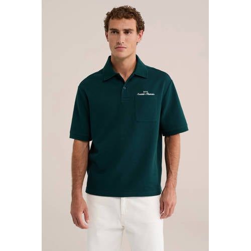WE Fashion oversized polo met borduursels - groen
