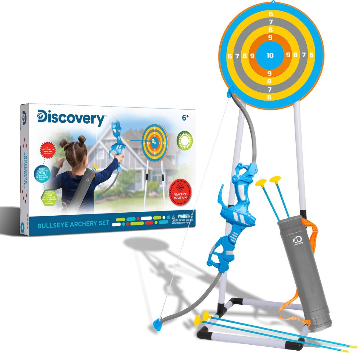 Discovery Kids Bullseye Boogschietset met led lamp om te richten - inclusief 4 pijlen en 1 boog - pijlkoker met riem - 1 boog voor kinderen