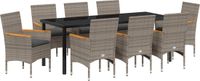 vidaXL Tuin Eettafel Set 9-delig Grijs Polyrattan