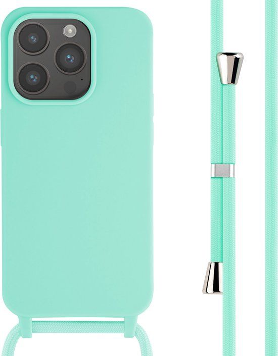 iMoshion Hoesje iPhone 15 Pro - Siliconen Back Cover met Koord - Mintgroen
