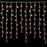 Elektronova Lichtgordijn met 120 leds, 3 m, geel licht, witte kabel, IP65, verlengbaar, met hangende draden in afwisselende lengtes (30-70-40-60 cm) voor watervaleffect
