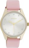 OOZOO Timpieces - Goudkleurig dames polshorloge met poeder roze leren band - C11045