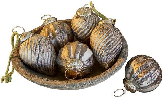 LOBERON Kerstversiering set van 6 Miras antiekzilverkleurig