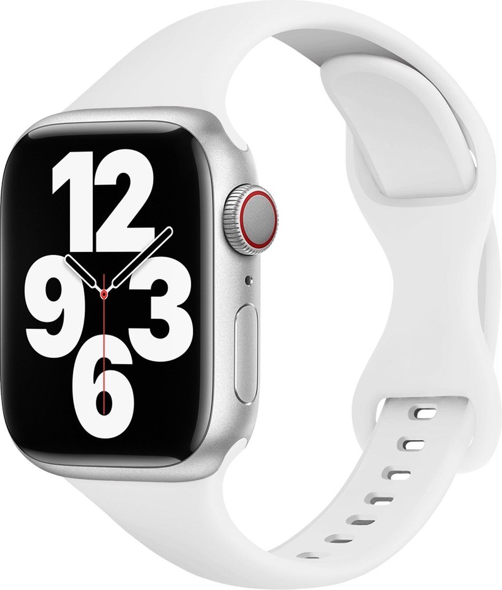 By Qubix Qubix Compatible Apple watch bandje - Sportbandje Slim Fit - Wit - Geschikt voor Apple Watch 38mm / 40mm / 41mm Smartwatchbandje - siliconen sport