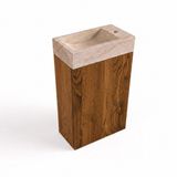 Saniclass Holz Pure Toiletmeubelset - 40x60.5cm - 1 deur - fontein travertine - kraangat rechts - walnut pure