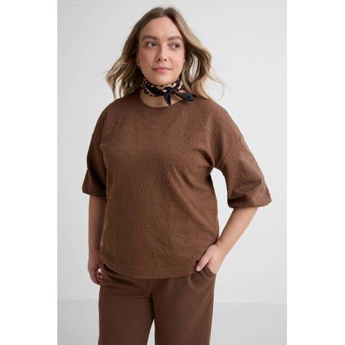GREAT LOOKS jacquard sweater met bloemenmotief bruin