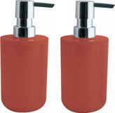 MSV Distributeur de savon Porto - 2x - plastique PS - terre cuite/argent - 7 x 16 cm - 260 ml