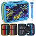 Joli trousse à crayons avec stylos, règle et autocollants, bleu