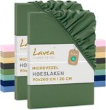 Lavea® Set van 2 Hoeslakens 90x200 cm – zachte en ademende microvezel – voor matrassen tot 20 cm – met elastiek rondom – oeko-tex gecertificeerd – Olijfgroen