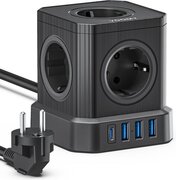 Voomy Cube 2.0 Stekkerdoos met Schakelaar - 1 USB-C & 3 USB Poorten - 4000W - 5 Stopcontacten - Zwart