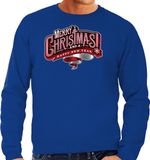 Bellatio Decorations Merry Christmas Kerst sweater / Kerst trui blauw voor heren - Kerstkleding / Christmas outfit XXL