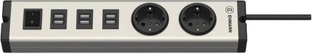 Ehmann 0601x0a02203303 - USB-oplader - 6 x USB - 2 x stopcontacten - 3m snoer - Grijs/Zwart