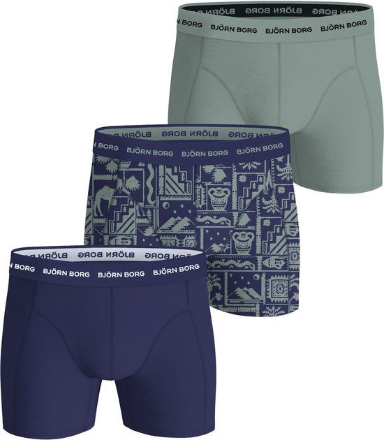 Bjorn borg Björn Borg Cotton Stretch boxers - heren boxers normale lengte (3-pack) - grijs - print - donkerblauw