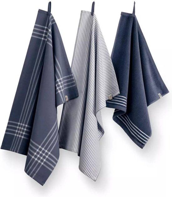 Walra Keukenset Superior Kitchen Set Blauw / Wit - 3 stuks - 100% Katoen