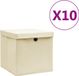 vidaXL Opbergboxen met deksel 10 st 28x28x28 cm crèmekleurig