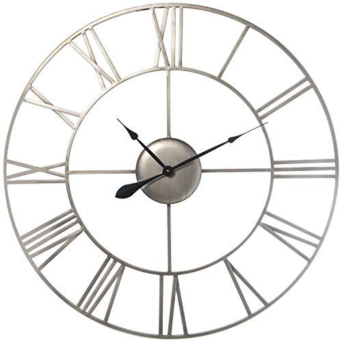DRW wandklok rond van metaal in zilver 90 x 4 cm