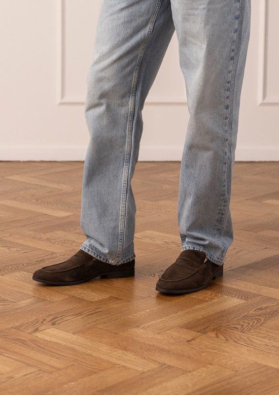 Manfield Heren Donkerbruine Suède Loafers Maat 46