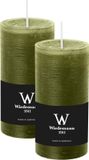 Wiedemann Bougie cylindrique/bougie pilier - 2x - bougie rustique - vert olive - 6 x 12 cm - 42 heures de combustion