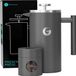 Coffee Gator Cafetière à piston, cafetière et théière avec franges, 1 litre, acier inoxydable double paroi, noir