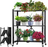 Merkloos Inklapbaar Metalen Plantenrek - Modern en Praktisch - 3 Etages - Zwart