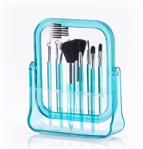 PrimiZima Spiegel met Make-up Kwastenset - Turkooise - 6 Stuks