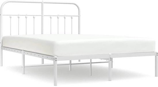 vidaXL Bedframe met hoofdbord metaal wit 135x190 cm