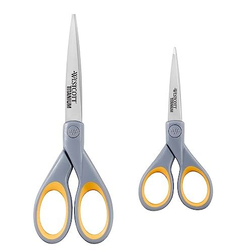 Westcott 13824 titanium nitrid softgrip schaarset, grijs/geel, 13 cm (5 inch) en 18 cm (7 inch), 2 stuks