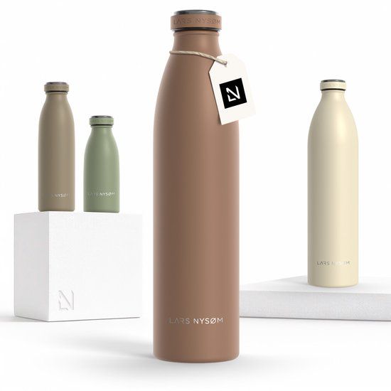 LARS NYSØM Ren Roestvrijstalen drinkfles 1000ml - BPA-vrije geïsoleerde waterfles - voorSport, Fiets, Volwassene, Kids (Mocha Brown)