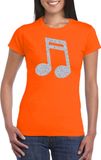 Bellatio Decorations Muziek thema feestkleding t-shirt - met zilveren muzieknoot - roze - voor dames - festival - thema party XS