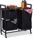 Relaxdays panier à linge 3 compartiments, paniers extensibles, bac à linge sur roulettes, trieur de linge, design industriel, noir/marron