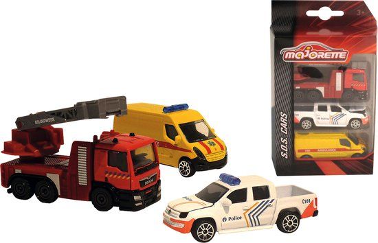 Majorette S.O.S. 3-delige set Reddingsvoertuigen - Belgie - Metaal - 7,5 cm - Speelgoedvoertuig