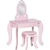 Coiffeuse Fille Rose Coeur, Bureau Maquillage Enfant Avec Tabouret, Miroir, Tiroir - 60x36x88 cm - MDF Design Girly
