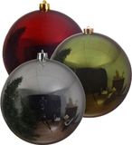 Decoris Kaemingk B.V. Kerstversieringen set van 6x grote kunststof kerstballen rood-groen-zilvergrijs 14 cm glans