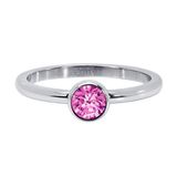 Quiges Stapelring Dames - Anneau d'empilage - Argenté en acier inoxydable avec zirconium rose - Taille 20 - Hauteur 2mm